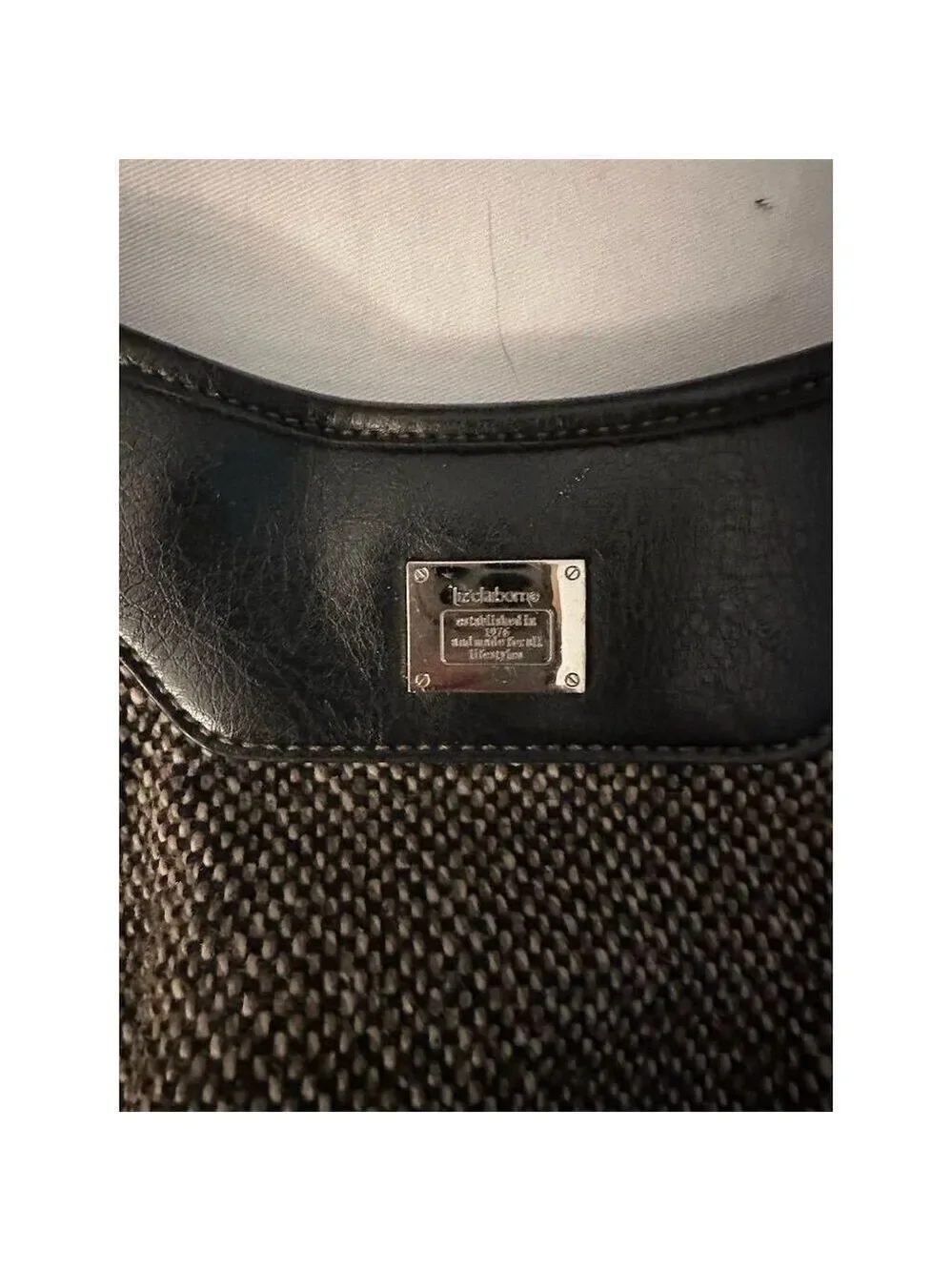 Liz Claiborne Women's Black Tweed Shoulder Bag with Zip Closure